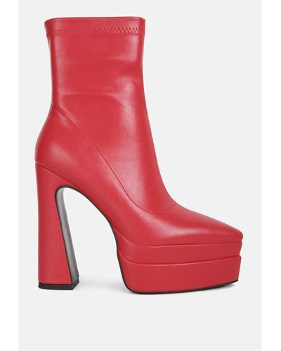 LONDON RAG Dextra High Platform Ankle Boots - Red