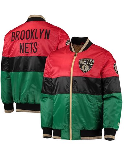 Starter Red And Black And Green Brooklyn Nets Black History Month Nba 75th Anniversary Full-zip Jacket