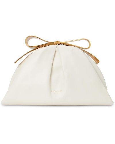 Kate Spade Medium Bridal Pearlized Leather Bow Frame Clutch - Natural