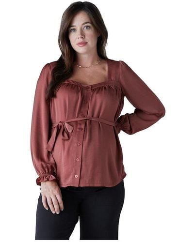 Ingrid & Isabel Maternity Belted Button Front Blouse - Red