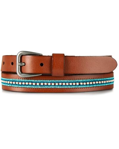 Lucky Brand Turquoise Beaded Stripe Leather Belt - Brown