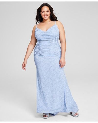 B Darlin Trendy Plus Size Glitter-knit Ruched Gown - Blue