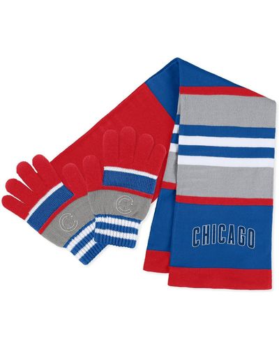 WEAR by Erin Andrews Chicago Cubs Stripe Glove And Scarf Set - Blue