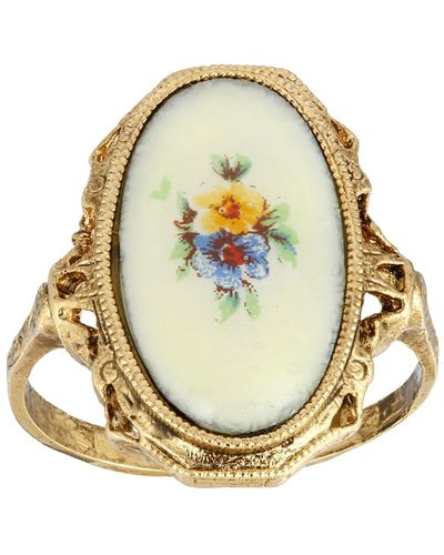 2028 Gold-tone Oval Shaped Flower Ring - Metallic