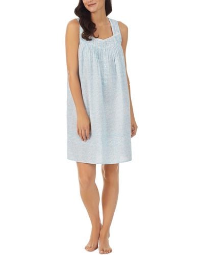 Eileen West Sleeveless Floral Lace-trim Nightgown - Blue