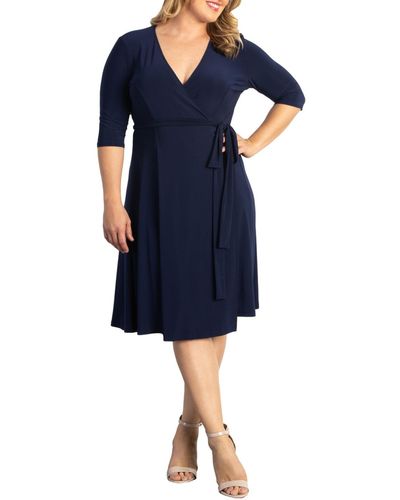 Kiyonna Plus Size Essential Wrap Dress - Blue
