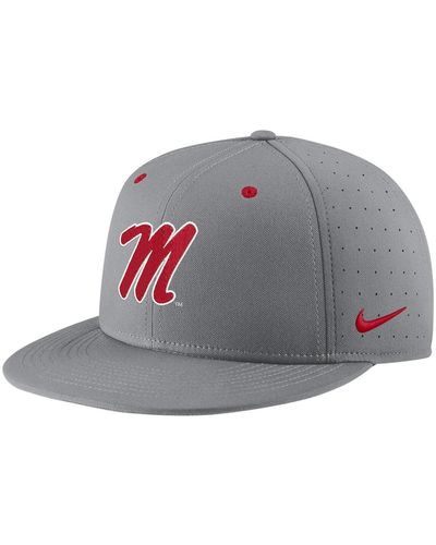 Nike Ole Miss Rebels Usa Side Patch True Aerobill Performance Fitted Hat - Gray