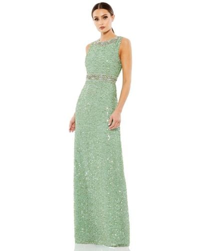 Mac Duggal Sequined Sleeveless Embellished Neckline Gown - Green
