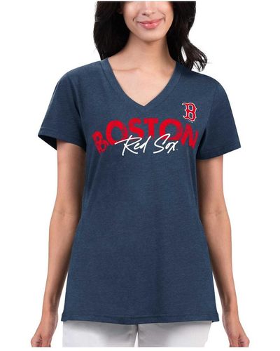 G-III 4Her by Carl Banks Distressed Boston Red Sox Key Move V-neck T-shirt - Blue