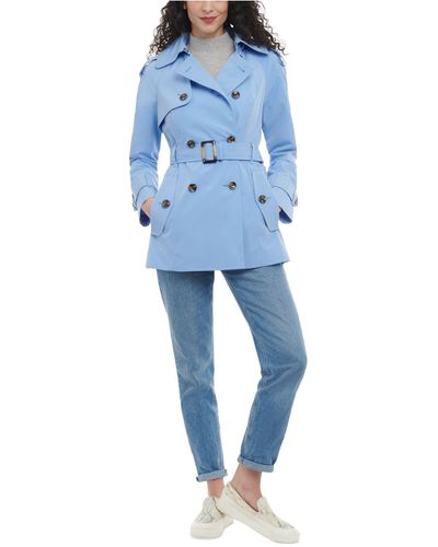 London Fog Double-breasted Belted Trench Coat, Created For Macy's - Blue