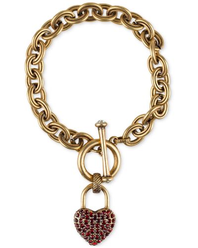 Patricia Nash Gold-tone Color Pavé Heart Charm Link Bracelet - Metallic
