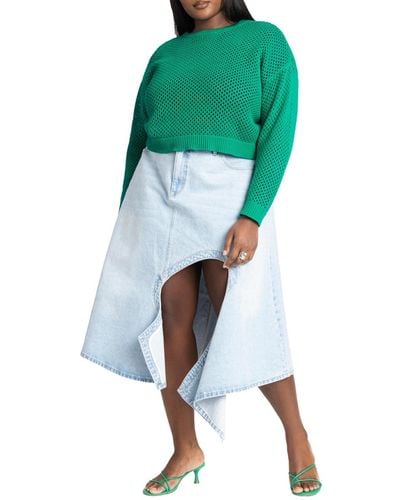 Eloquii Plus Size Cutout Hankerchief Hem Skirt - Green