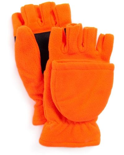 Muk Luks Waterproof Fleece Flip Mittens - Orange