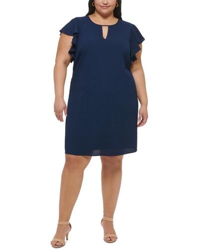 Jessica Howard Plus Size Seersucker Keyhole A-line Dress - Blue