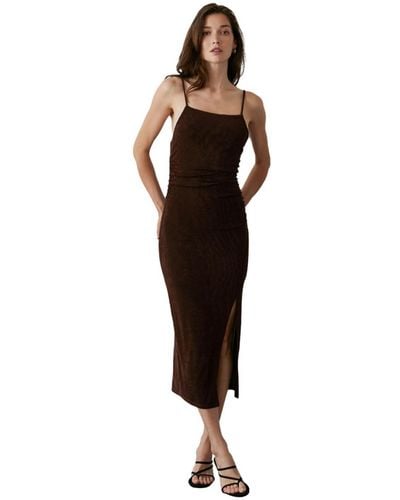 Crescent Nylah Square Neck Ruched Midi Dress - Brown