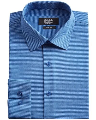 Jones New York Slim-fit Performance Stretch Cooling Tech Blue/white Rectangle-print Dress Shirt