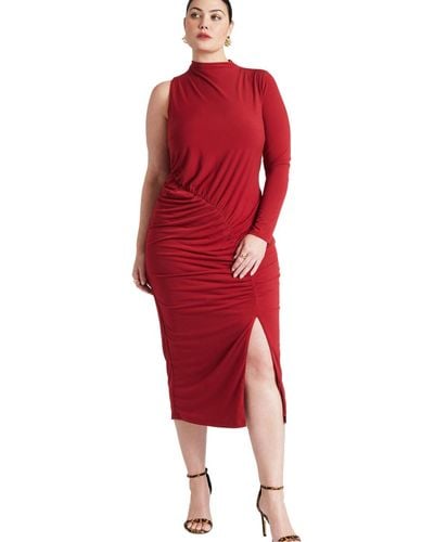 Eloquii Plus Size One Shoulder Dress With Slit - Red