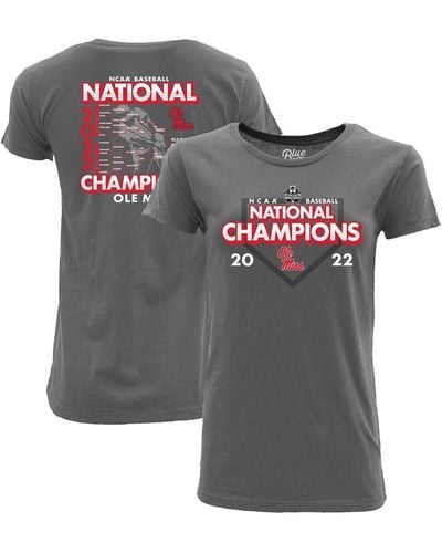 Blue 84 Ole Miss Rebels 2022 Ncaa Baseball College World Series Champions Schedule T-shirt - Gray