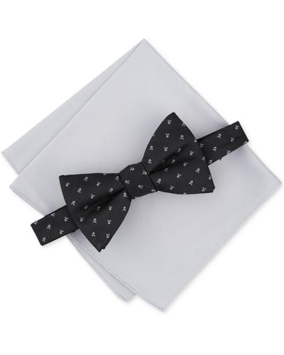 Alfani Galway Mini-chevron Bow Tie & Solid Pocket Square Set - White