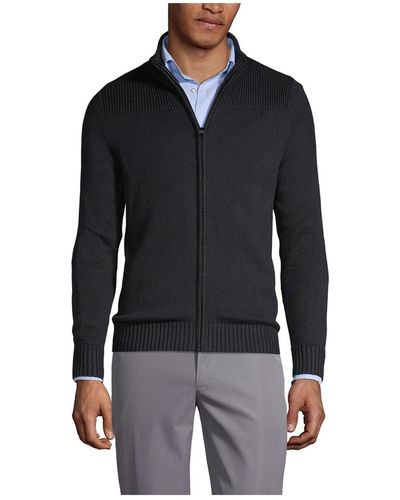 Lands' End School Uniform Cotton Modal Zip Front Cardigan Sweater - Black
