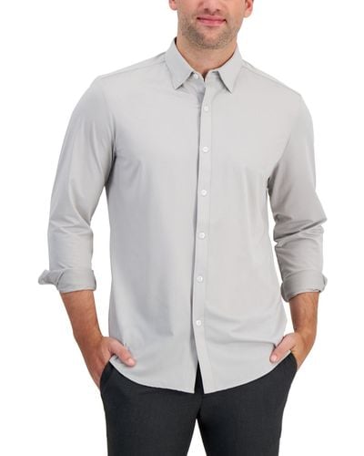 Alfani Alfatech Yarn-dyed Long Sleeve Performance Shirt - Gray