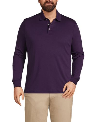 Lands' End Big & Tall Long Sleeve Supima Interlock Polo Shirt - Purple