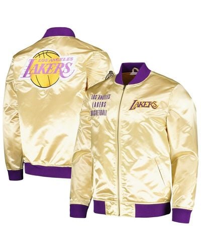 Mitchell & Ness Distressed Los Angeles Lakers Team Og 2.0 Vintage-like Logo Satin Full-zip Jacket - Metallic