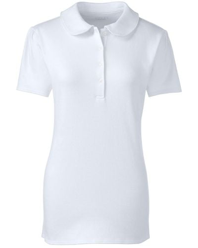 Lands' End School Uniform Short Sleeve Peter Pan Collar Polo Shirt - White