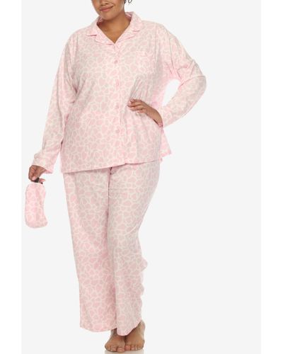 White Mark Plus Size Pajama Set - Pink