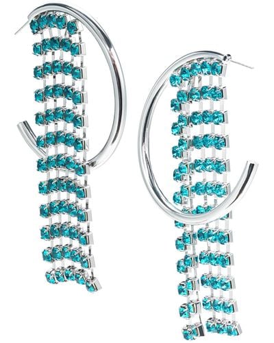 INC International Concepts Silver-tone Color Crystal Fringe C-hoop Earrings - Blue