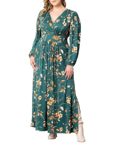 Kiyonna Plus Size Kelsey Long Sleeve Maxi Dress - Green