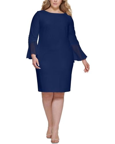Calvin Klein Plus Size Illusion Bell-sleeve Dress - Blue