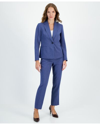 Le Suit Pinstripe One-button Jacket & Slim-fit Pantsuit - Blue