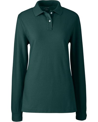 Lands' End School Uniform Long Sleeve Mesh Polo Shirt - Green