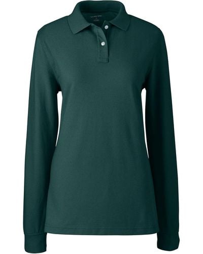 Lands' End School Uniform Tall Long Sleeve Mesh Polo Shirt - Green