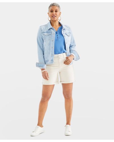 Style & Co. High-rise Belted Cuffed Denim Shorts - Blue