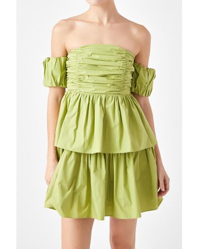 Endless Rose Ruched Off The Shoulder Mini Dress - Green