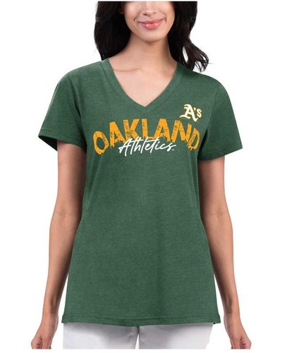 G-III 4Her by Carl Banks Distressed Oakland Athletics Key Move V-neck T-shirt - Green