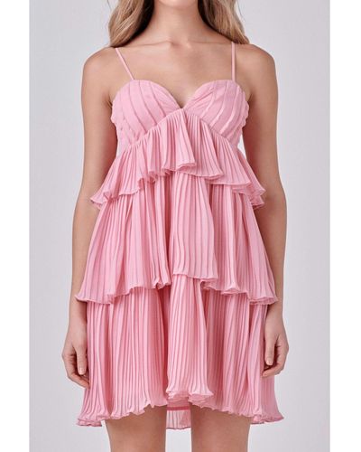 Endless Rose Chiffon Pleated Corset Mini Dress - Pink