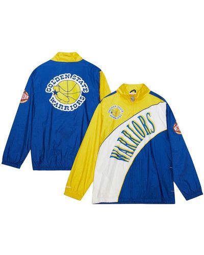 Mitchell & Ness Distressed Golden State Warriors Hardwood Classics Arched Retro Lined Full-zip Windbreaker Jacket - Blue