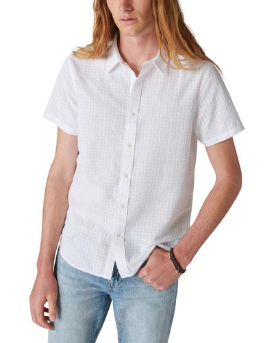 Lucky Brand Solid Seersucker Short Sleeves Work Wear Shirt - White