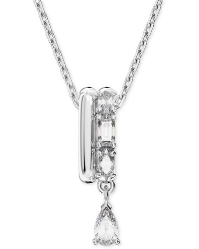 Swarovski Rhodium-plated Mixed Crystal Double Ring Pendant Necklace - White