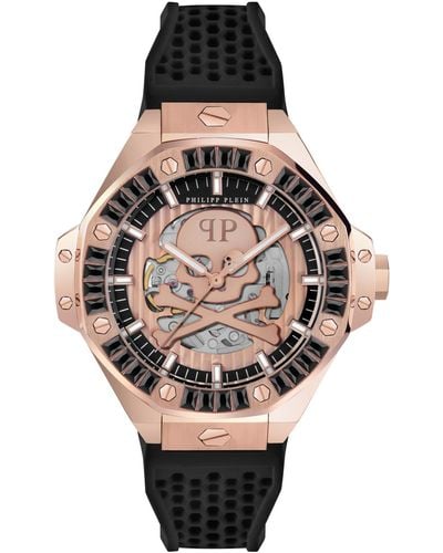 Philipp Plein Automatic Skeleton Royal Black Silicone Strap Watch 46mm - Multicolor