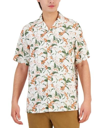 Club Room Elevated Short-sleeve Floral Print Button-front Camp Shirt - White