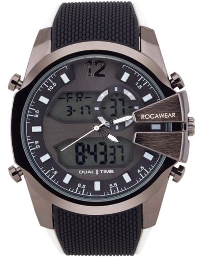 Rocawear Analog-digital Black And White Silicone Strap Watch 51mm