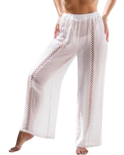 CUPSHE Crosshatch Cutout Straight Leg Cover-up Pants - White