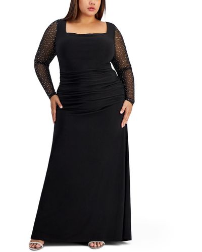 City Studios Trendy Plus Size Ruched Lace-up-back Gown - Black