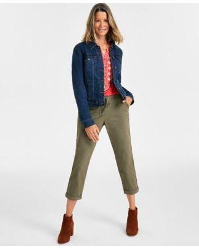 Style & Co. Style Co Embroidered Top Denim Jacket Cuffed Pull On Pants Created For Macys - Blue