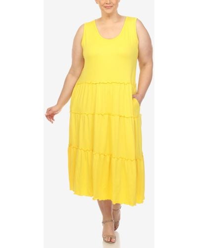 White Mark Plus Size Scoop Neck Tiered Midi Dress - Yellow