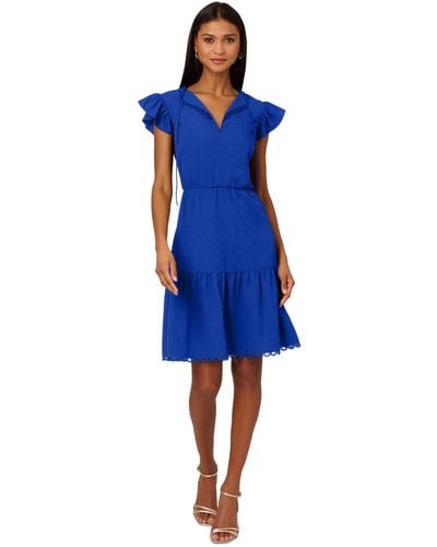 Adrianna Papell Scallop-trim Flutter-sleeve Dress - Blue